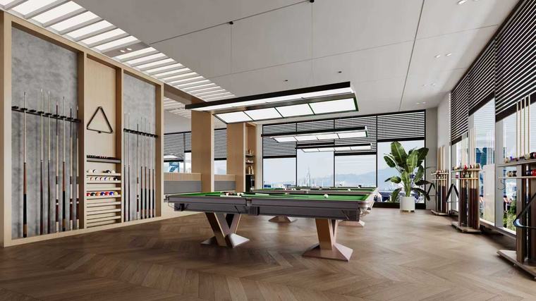 Games lounge with billiard tables
